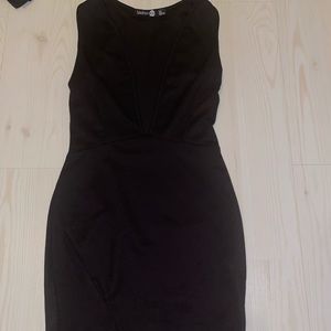 Black low v cut dress